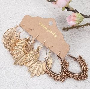 B2G1 Gold Tone Ethnic Boho Fanned Dangle Earrings